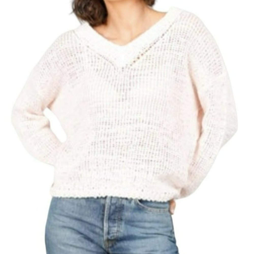 Brave and True Dodger Sparkle V-neck Sweater Light Blush Pink Size XS NWT
